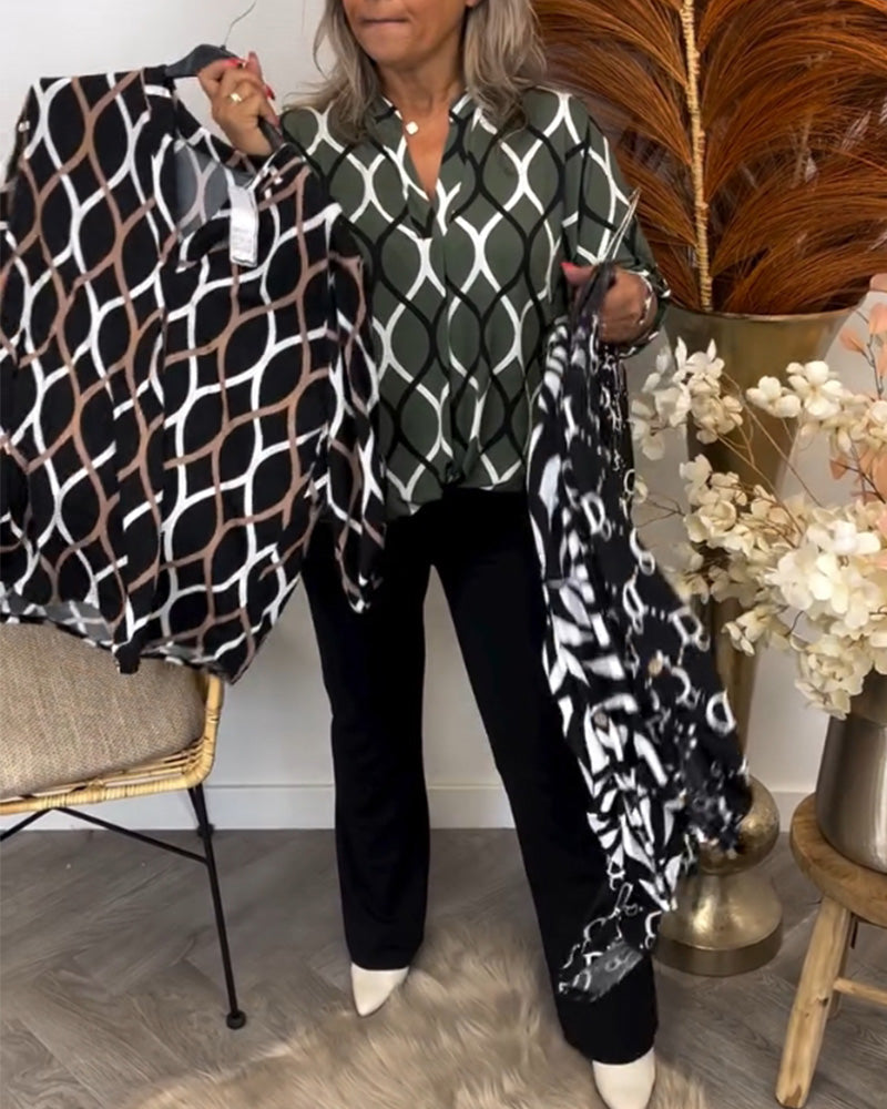 JANNY - LÄSSIGE BLUSE MIT LANGEN ÄRMELN UND ELEGANTEM MUSTER