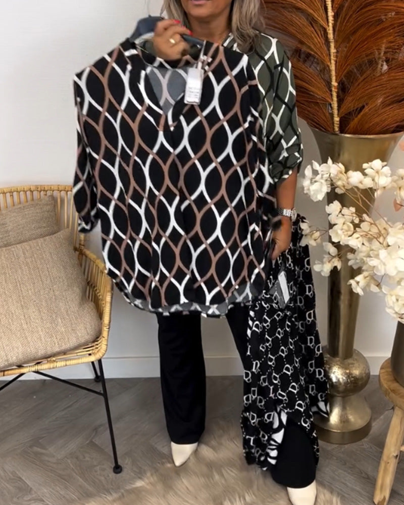 JANNY - LÄSSIGE BLUSE MIT LANGEN ÄRMELN UND ELEGANTEM MUSTER