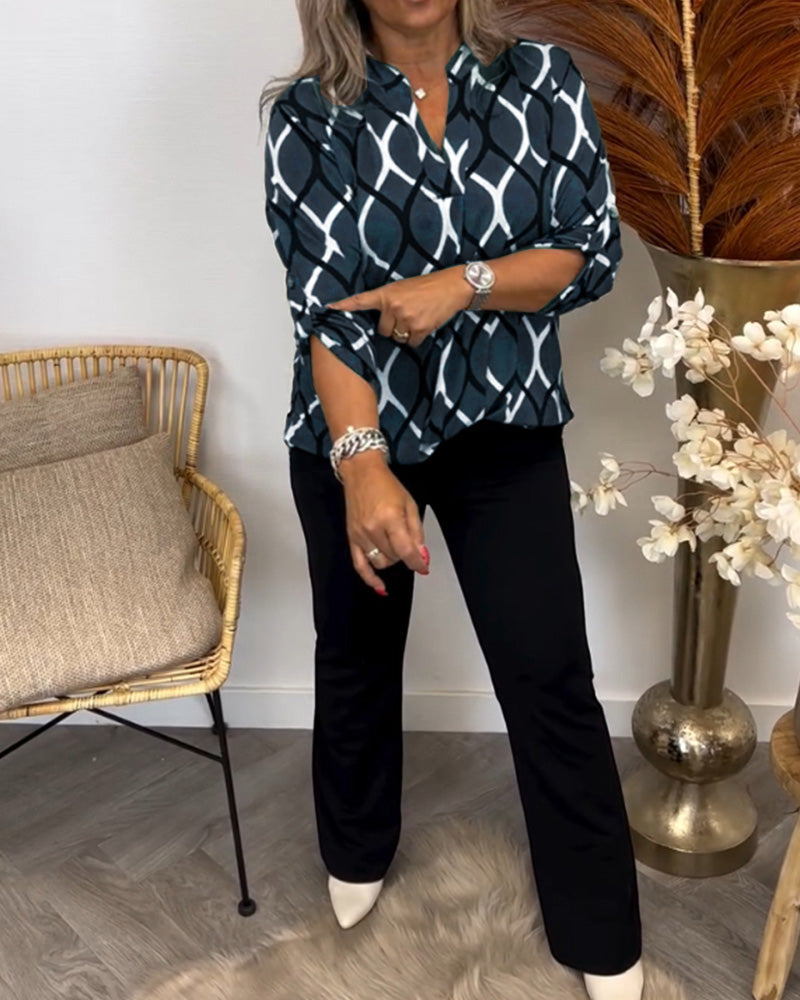 JANNY - LÄSSIGE BLUSE MIT LANGEN ÄRMELN UND ELEGANTEM MUSTER
