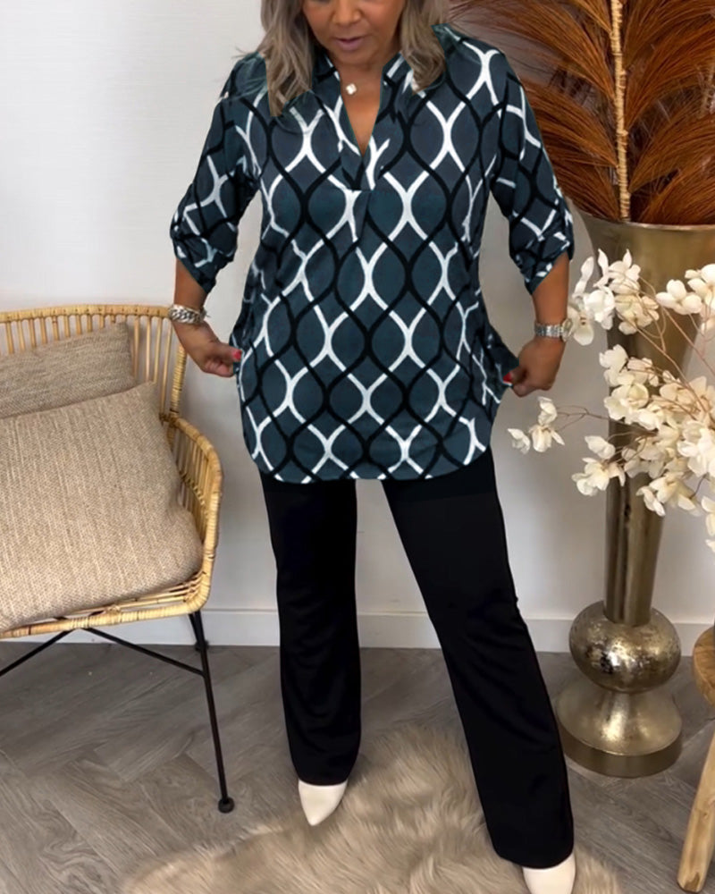 JANNY - LÄSSIGE BLUSE MIT LANGEN ÄRMELN UND ELEGANTEM MUSTER