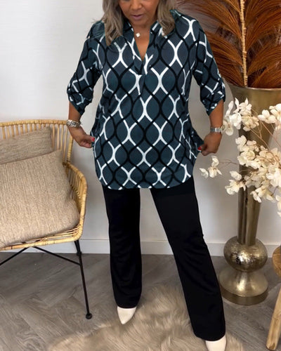 JANNY - LÄSSIGE BLUSE MIT LANGEN ÄRMELN UND ELEGANTEM MUSTER
