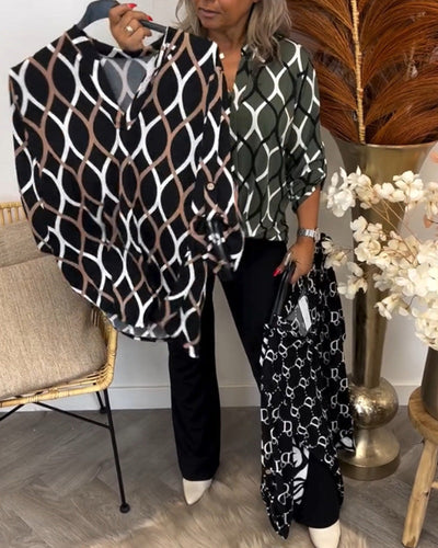 JANNY - LÄSSIGE BLUSE MIT LANGEN ÄRMELN UND ELEGANTEM MUSTER