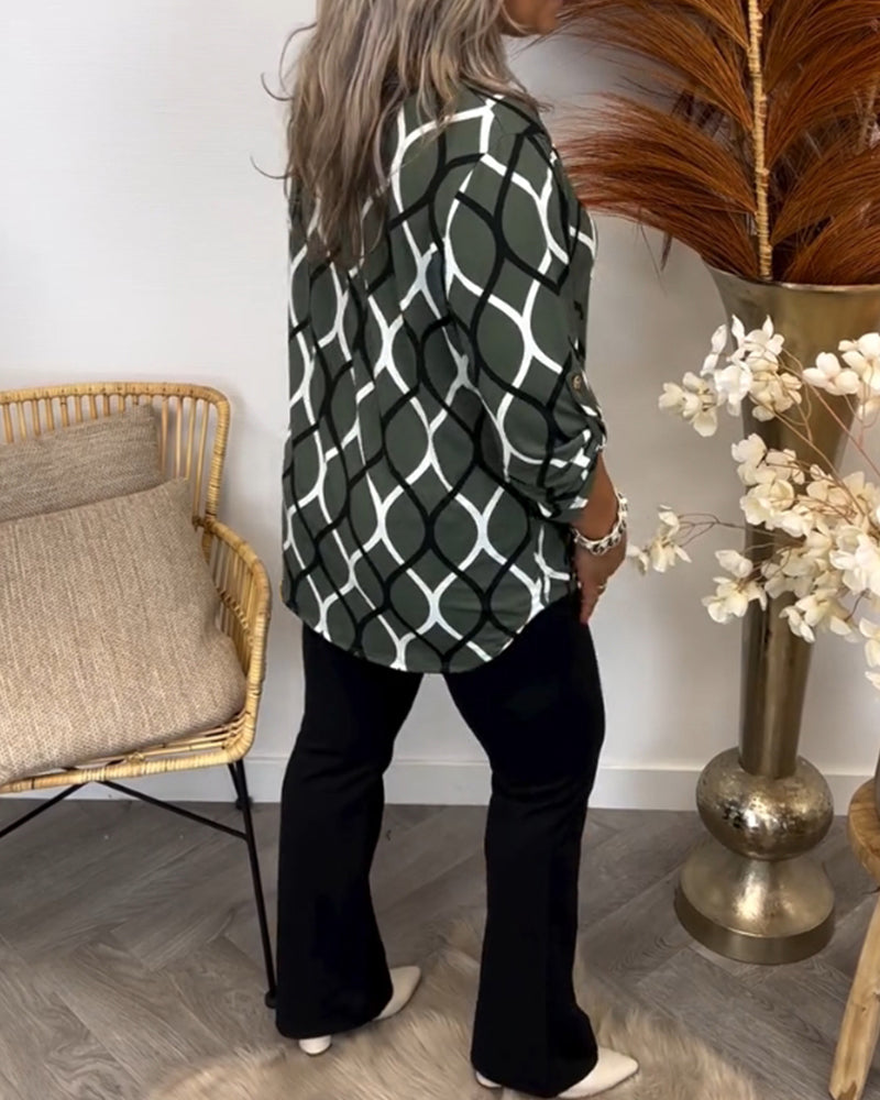 JANNY - LÄSSIGE BLUSE MIT LANGEN ÄRMELN UND ELEGANTEM MUSTER