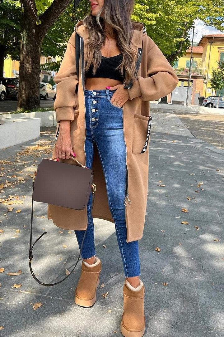 🍂Damen langer Mantel mit Kapuze