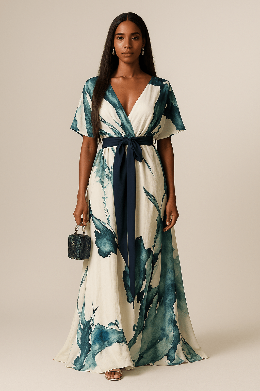 Nayla™ | Lange Robe mit Aquarellmuster