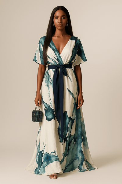 Nayla™ | Lange Robe mit Aquarellmuster