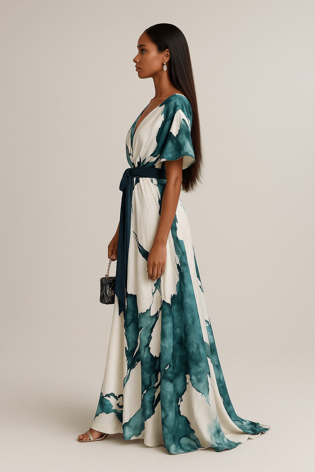 Nayla™ | Lange Robe mit Aquarellmuster